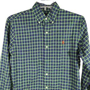Ralph Lauren Blue Label Green Blue Plaid Shirt Men Size M Long Sleeve Pony Logo